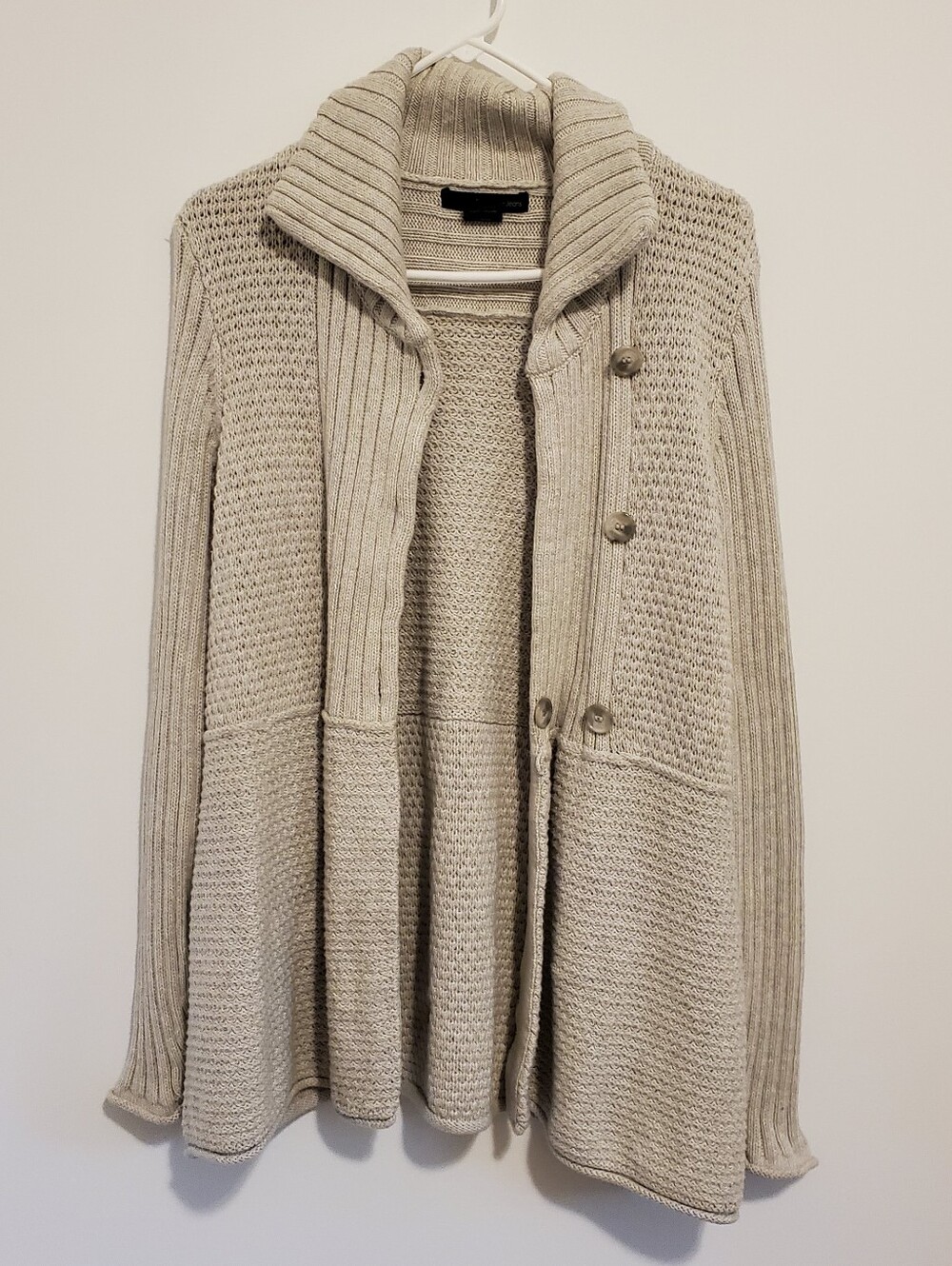 Calvin Klein Jeans Medium Sweater Cream Tan Buttons Collared Cozy Fall